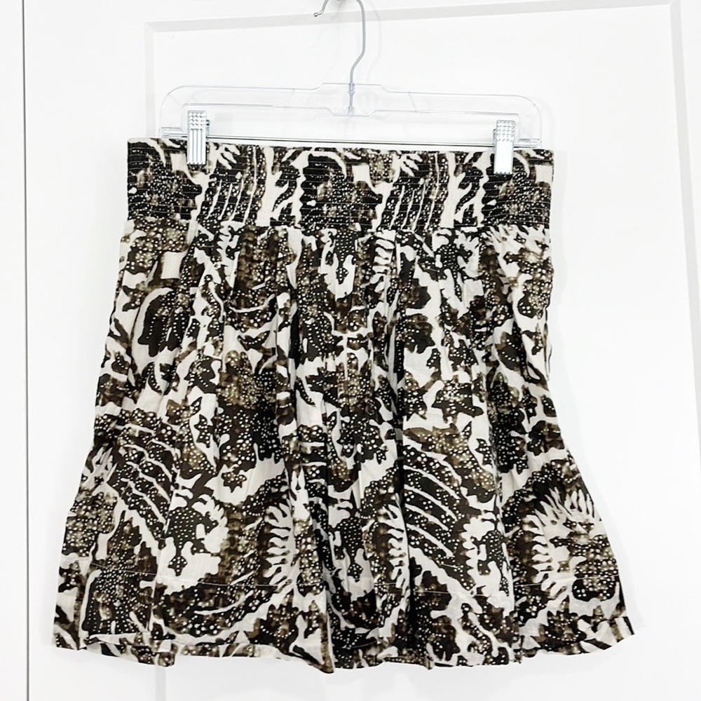 Banana Republic Medium Brown, Cream Botanical Pattern A-Line Cotton Skirt